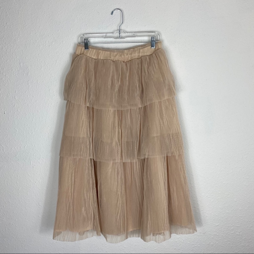 ASOS Layered Tulle Midi Skirt in Beige